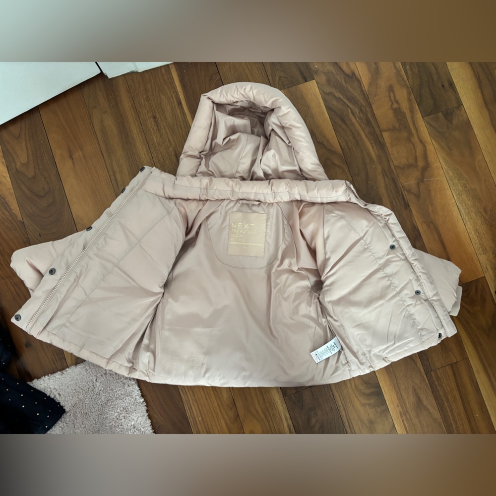 next Kids Blush Pink Puffer Jacket with Hood - Picture 2 of 2